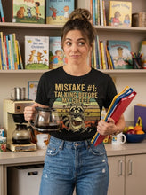 Load image into Gallery viewer, Retro Raccoon Teacher Coffee Shirt Funny Sarcastic Morning Tee