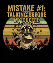 Load image into Gallery viewer, Retro Raccoon Teacher Coffee Shirt Funny Sarcastic Morning Tee